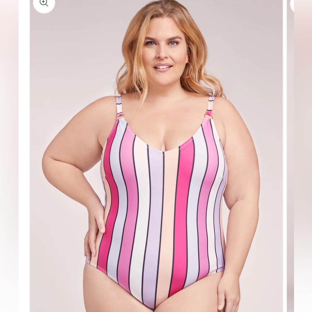 NEW LYSA Aileen Striped Pink Purple White Orange One Piece Swimsuit 3X
